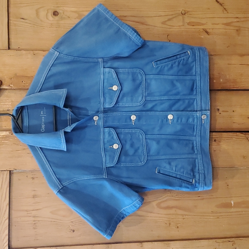 Gap Jean Jacket Medium Oversized Ocean Blue Short Sleeve